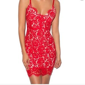 House Of CB Odelia Red Lace Bustier Dress
